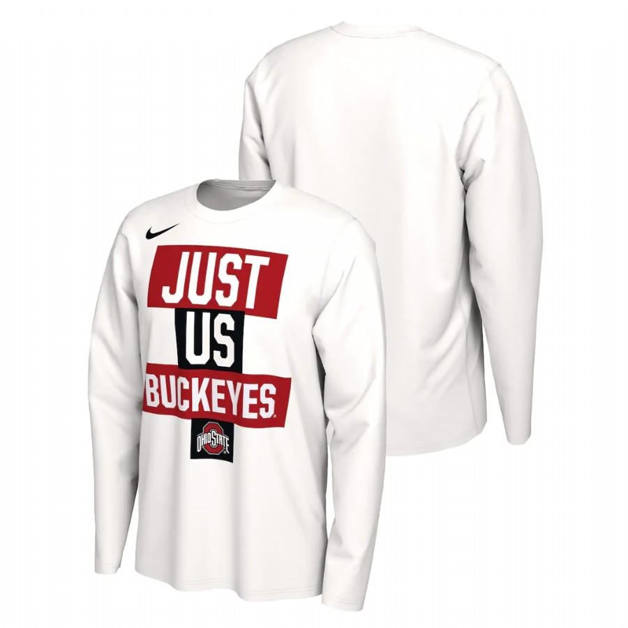 Ohio State Buckeyes Men's NCAA White Just Us Bench Long Sleeve College Basketball T-Shirt YXY3049JJ